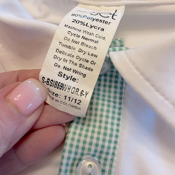 SET Athletics Boys Parker Performance Polo in White with Green Microgingham - Picture 4 of 5